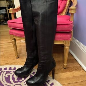Stuart Weitzman Over the Knee Black Leather Platform Boots Size 9 1/2